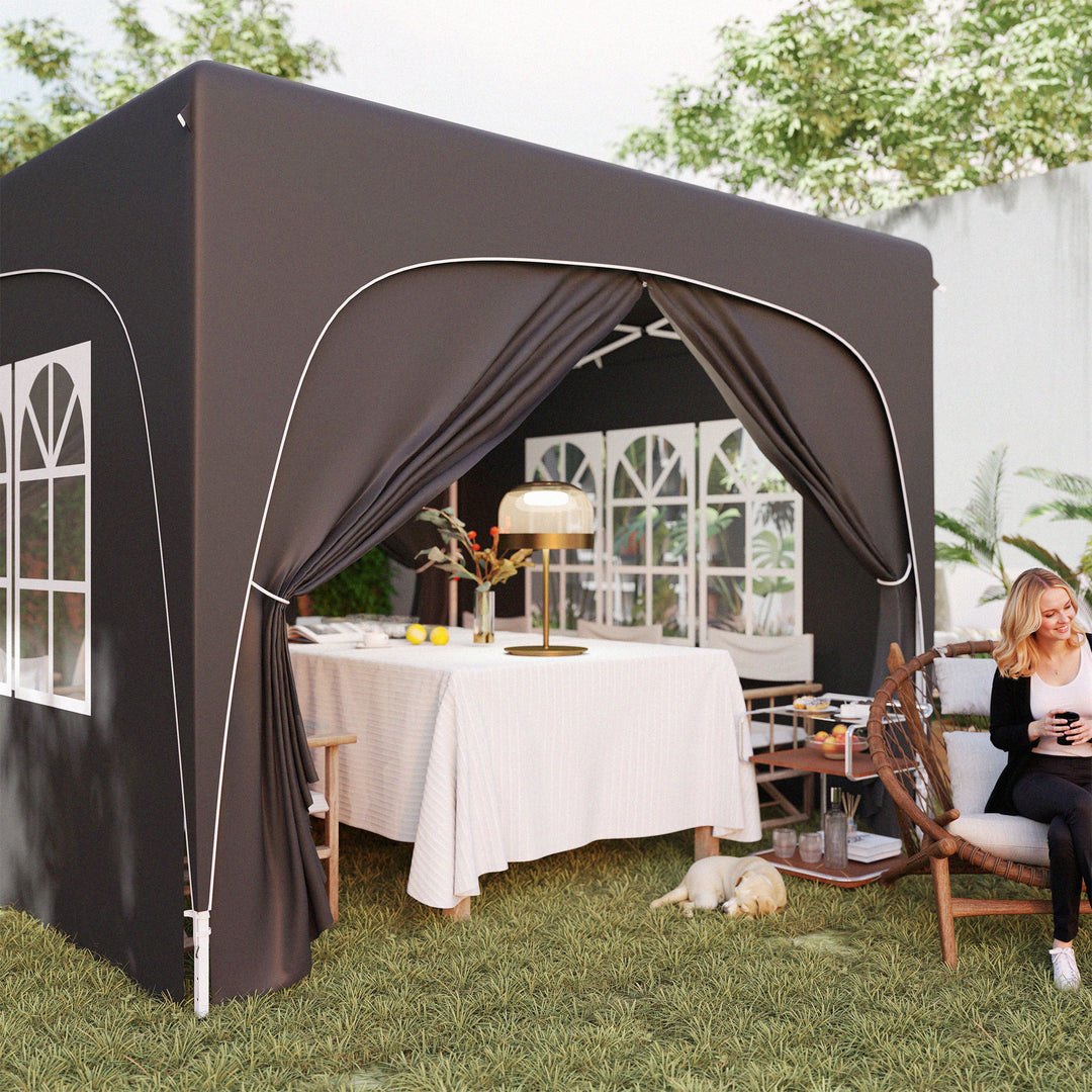 3 x 3m Pop-Up Gazebo Shelter, with Accessories - Black