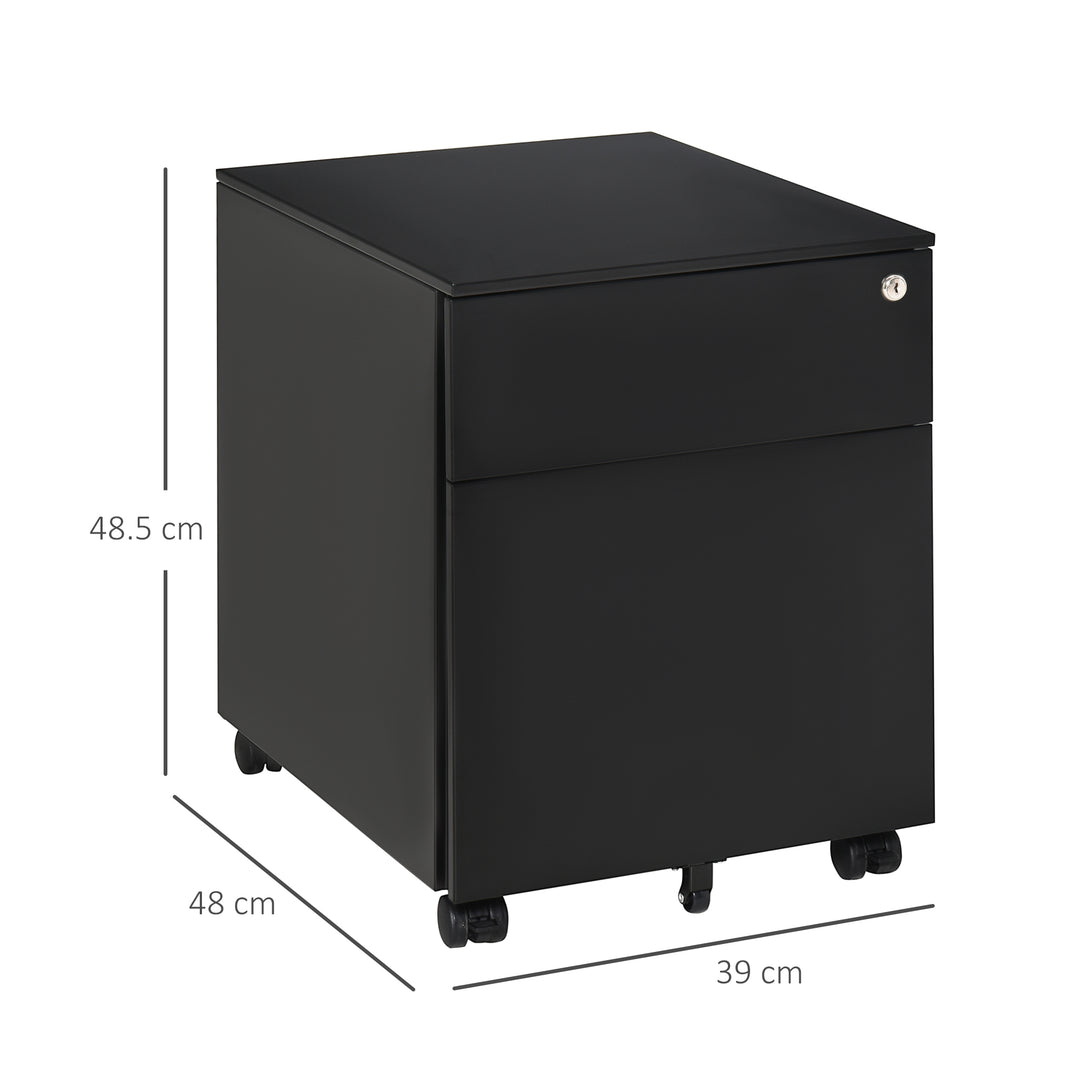 2-Drawer Vertical File Cabinet, Lockable Steel Filing Cabinet with Pencil Tray and Hanging Bar for A4, Letter, Legal-sized Files, Fully Assembled Except Casters, Black