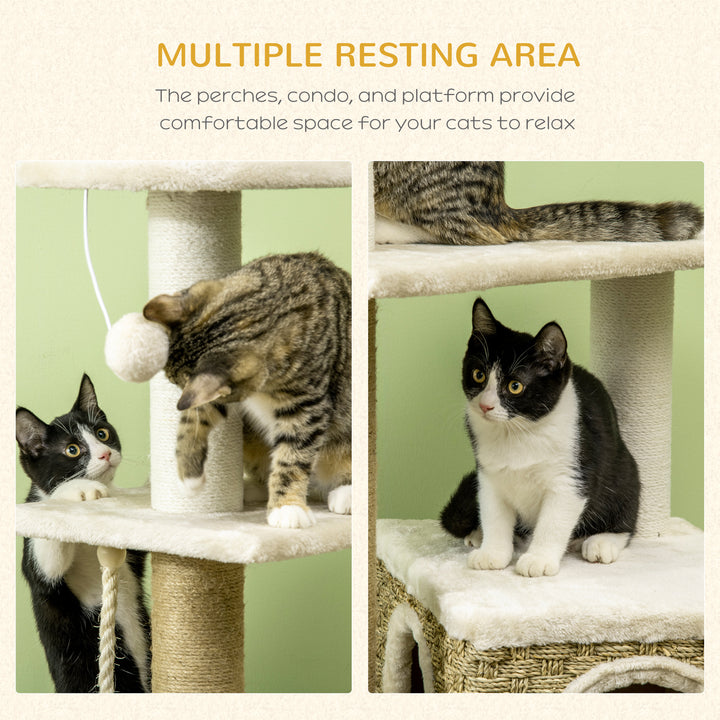 Cat Tree, with Scratching Post, Cat House & Hanging Toy Ball - Beige