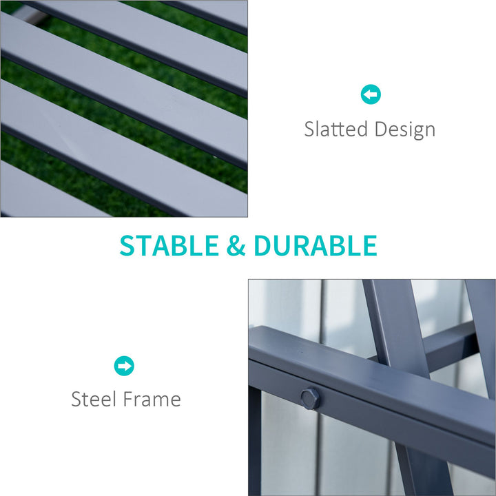 MCL Steel Patio Garden Bench Loveseats for Outdoors Park Yard Slatted Design Grey