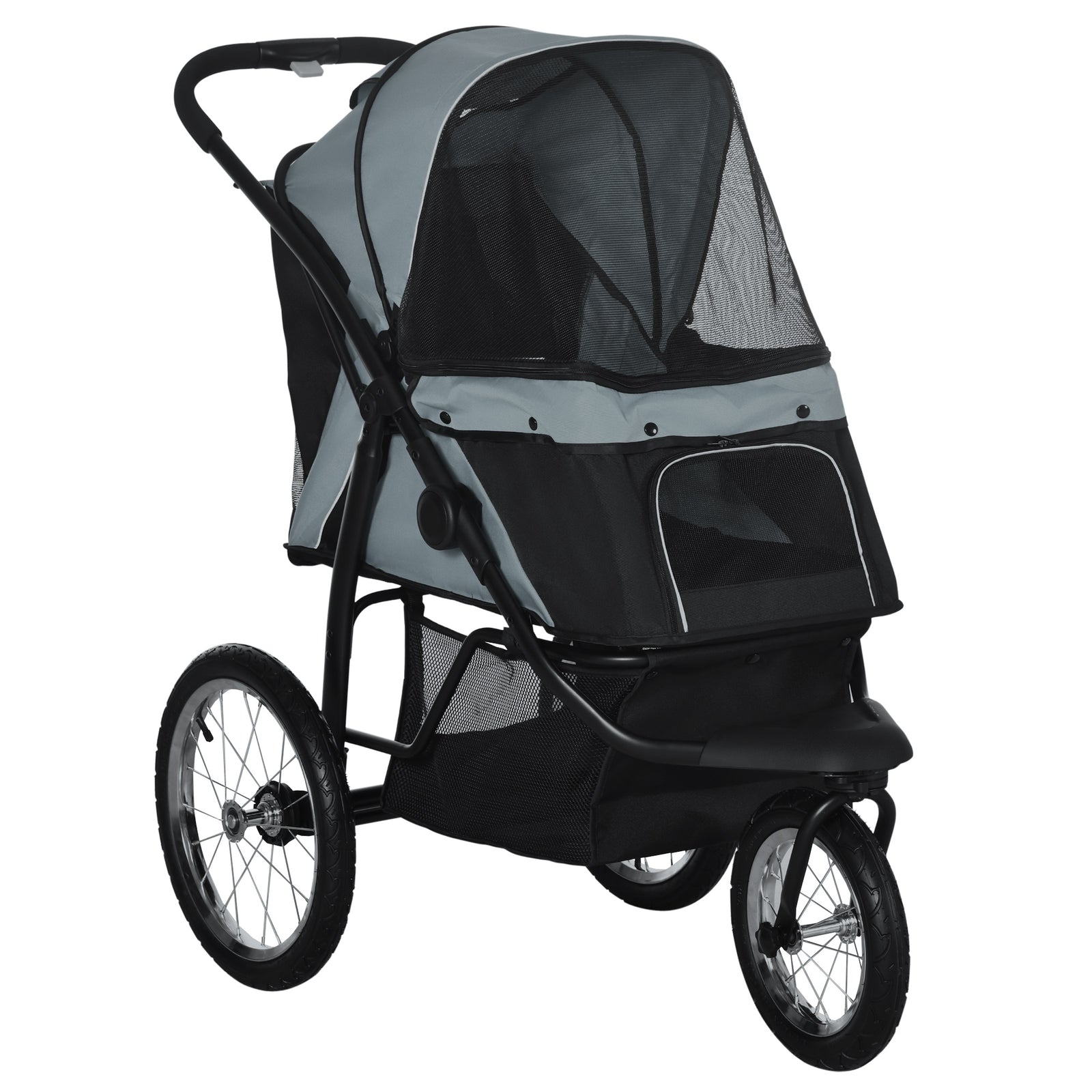Foldable Pet stroller, Dog Buggy with Three Wheels, for Small/Medium Dogs, Grey