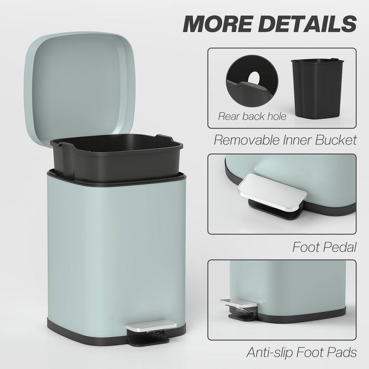 12L Modern Boxy Metal Home Kitchen Bin - Light Green