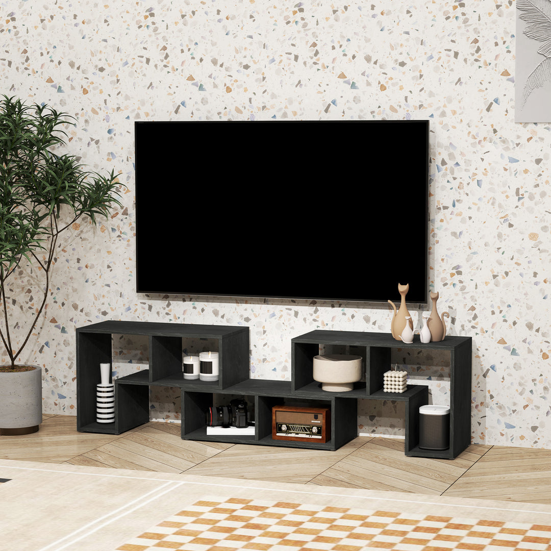 TV Stand for TVs up to 75 Inches, Free Combination TV Unit with Storage Shelves, Extendable Entertainment Centre for Living Room, Black Wood Grain