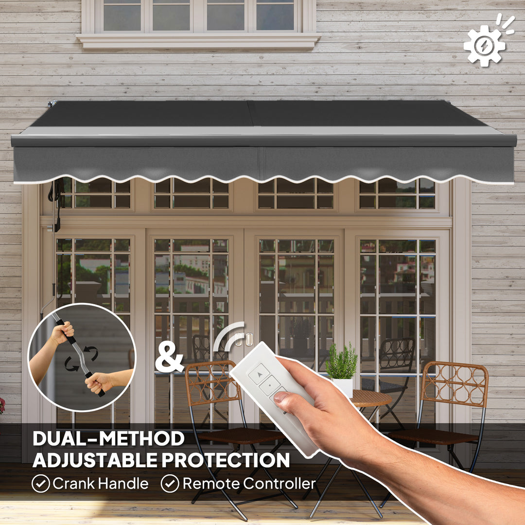 3 x 2.5m Electric Awning with Remote Controller, Aluminium Frame DIY Retractable Awning, UV30+ Sun Shade Canopy for Garden Patio Deck Door Window, Dark Grey