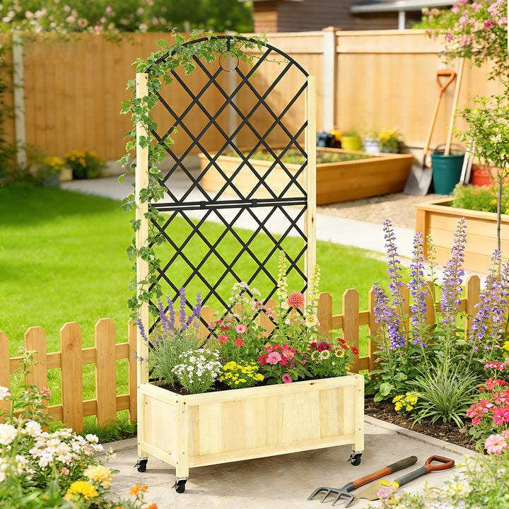 Raised Garden Bed with Metal Trellis, Wooden Elevated Planter Box with