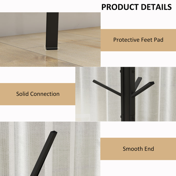 Freestanding Metal Coat Rack Stand 9 Hooks Clothes Tree with 1 Shelf Hat Display Hall Tree Hanger Bag Umbrella Hanging Organiser Black