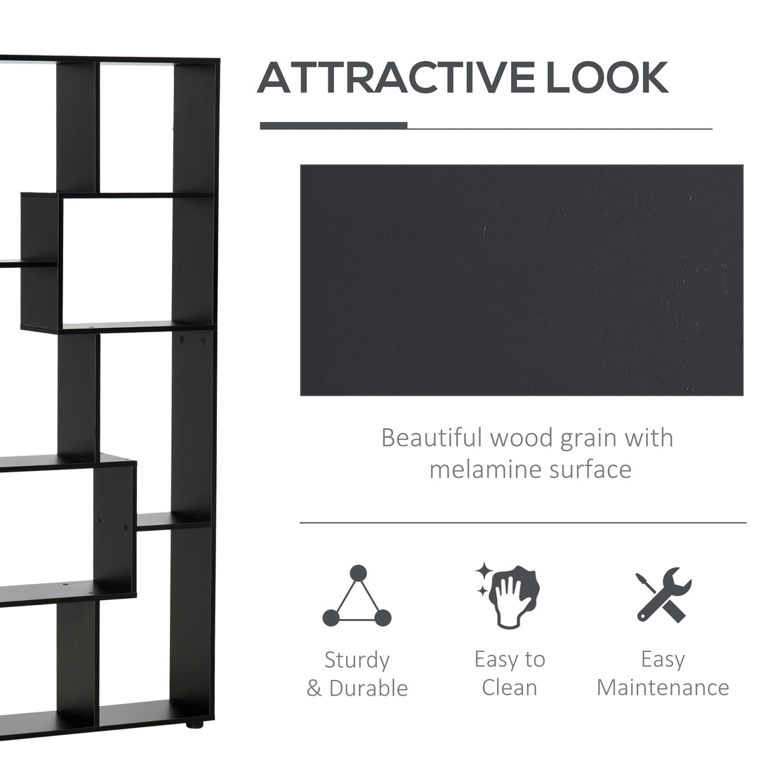HOMCOM 8-Tier Freestanding Bookcase w/ Melamine Surface Anti-Tipping Foot Pads Home Display Storage Grid Stand Bedroom Living Room Furniture Modern Style - Black