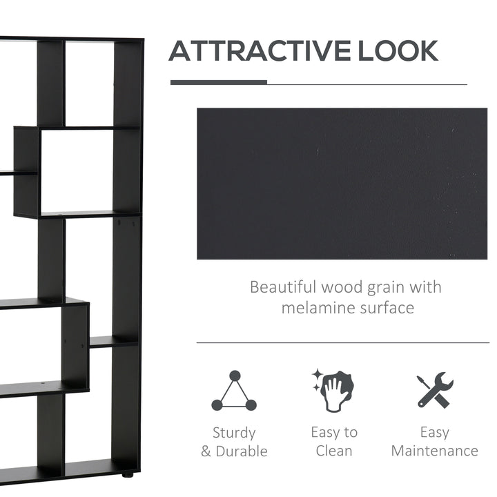 8-Tier Freestanding Bookcase w/ Melamine Surface Anti-Tipping Foot Pads Home Display Storage Grid Stand Bedroom Living Room Furniture Modern Style - Black