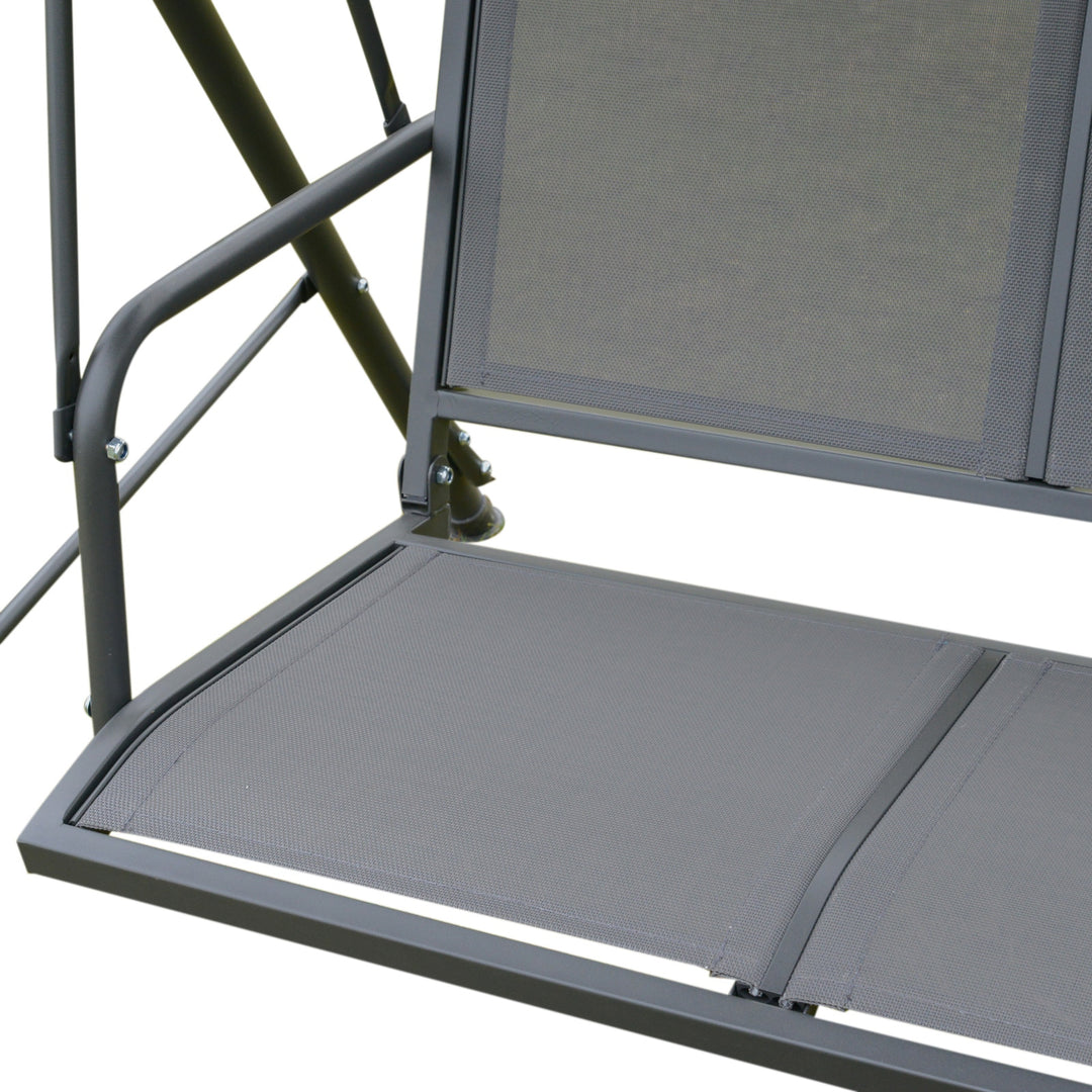 3 Seater Swing Chair, Garden Swing Bench with Canopy, Breathable Mesh Seat and Heavy Duty Steel Frame for Patio, Yard, Grey