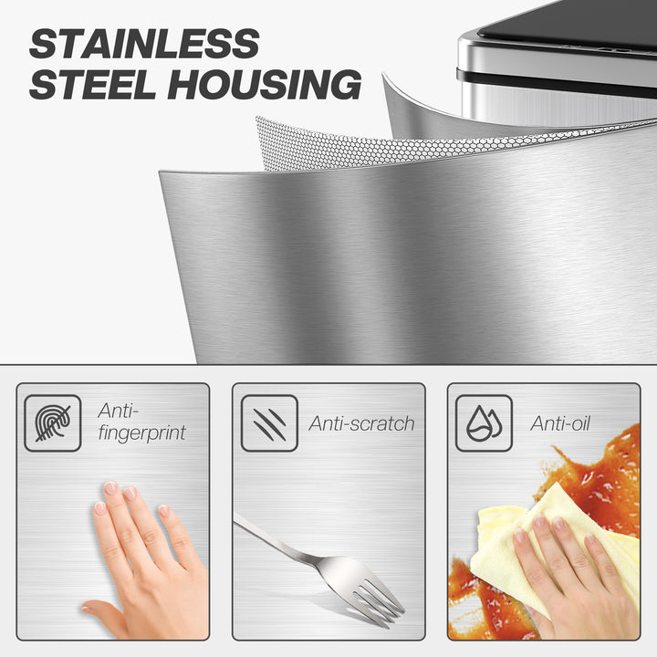 HOMCOM 40L Sensor Bin with Quiet Soft-Close Lid, Automatic Touchless Motion Sensor Kitchen Bin with Fingerprint Resistant Stainless Steel for Hygienic Gyms, Home Office Use, Silver Tone