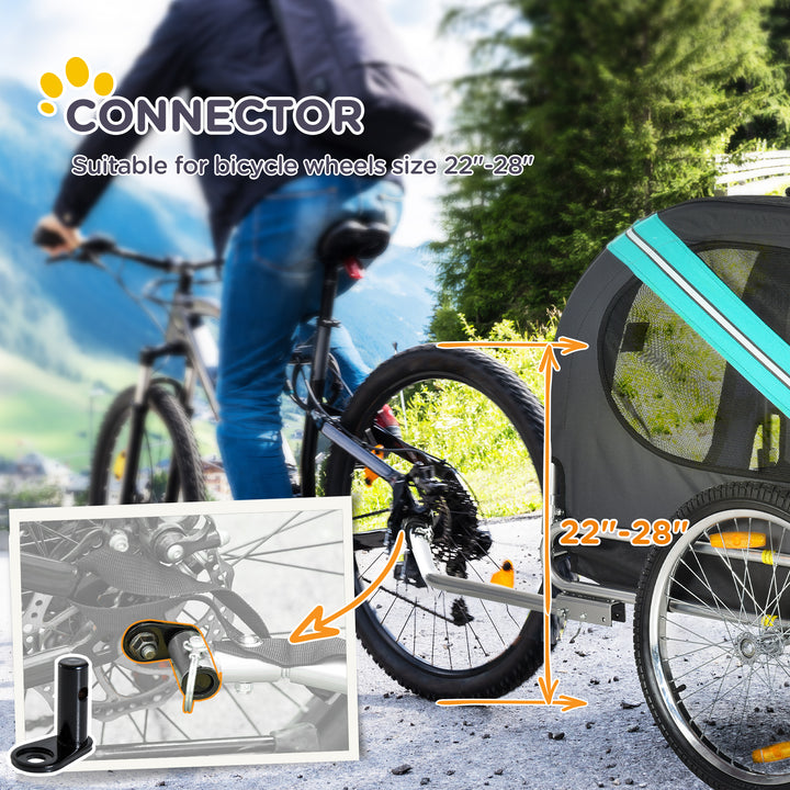 MCL Folding Dog Bike Trailer Pet Cart Carrier for Bicycle Travel in Steel Frame with Hitch Coupler - Light Blue & Grey