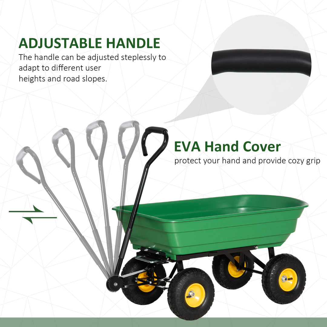 75 Litre Large Garden Cart, Tipping Wheelbarrows Heavy Duty Garden Dump Trolley 200kg Capacity for Festivals, Tools, Plants, Logs - Green