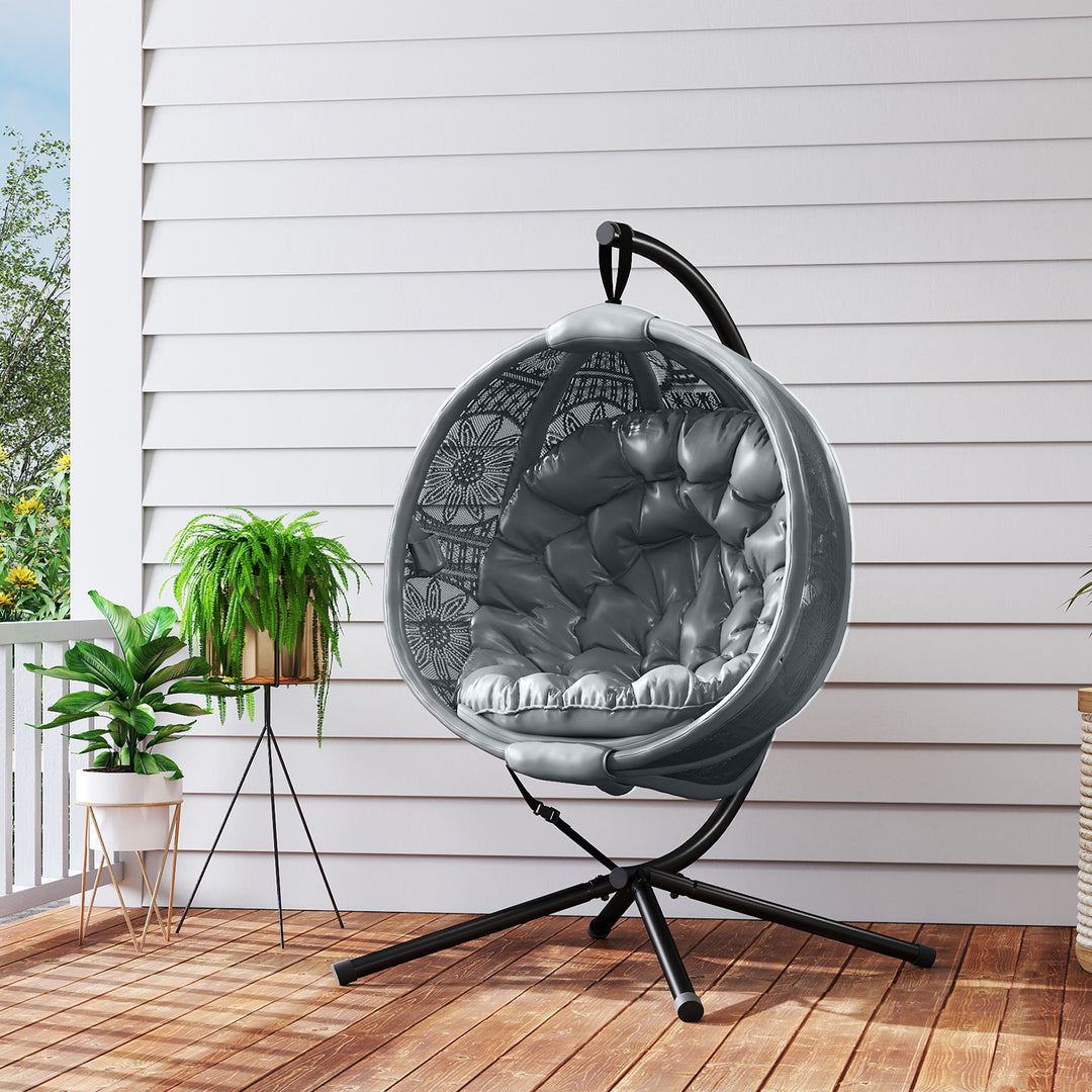 Round Egg Basket Chair, with Steel Stand, Charcoal Grey
