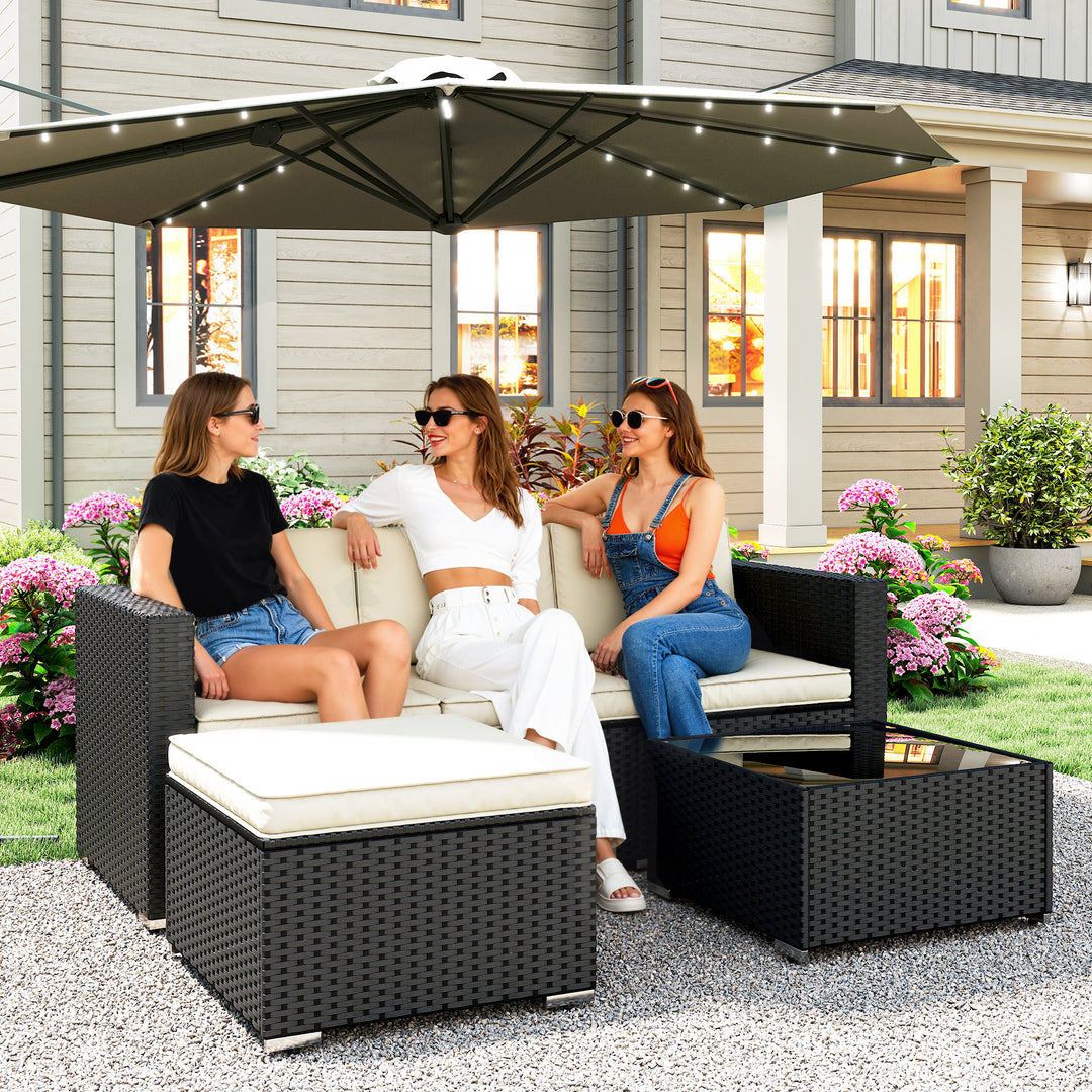 3 Pieces Garden Furniture Set w/ Cushions, PE Rattan Wicker Conversati