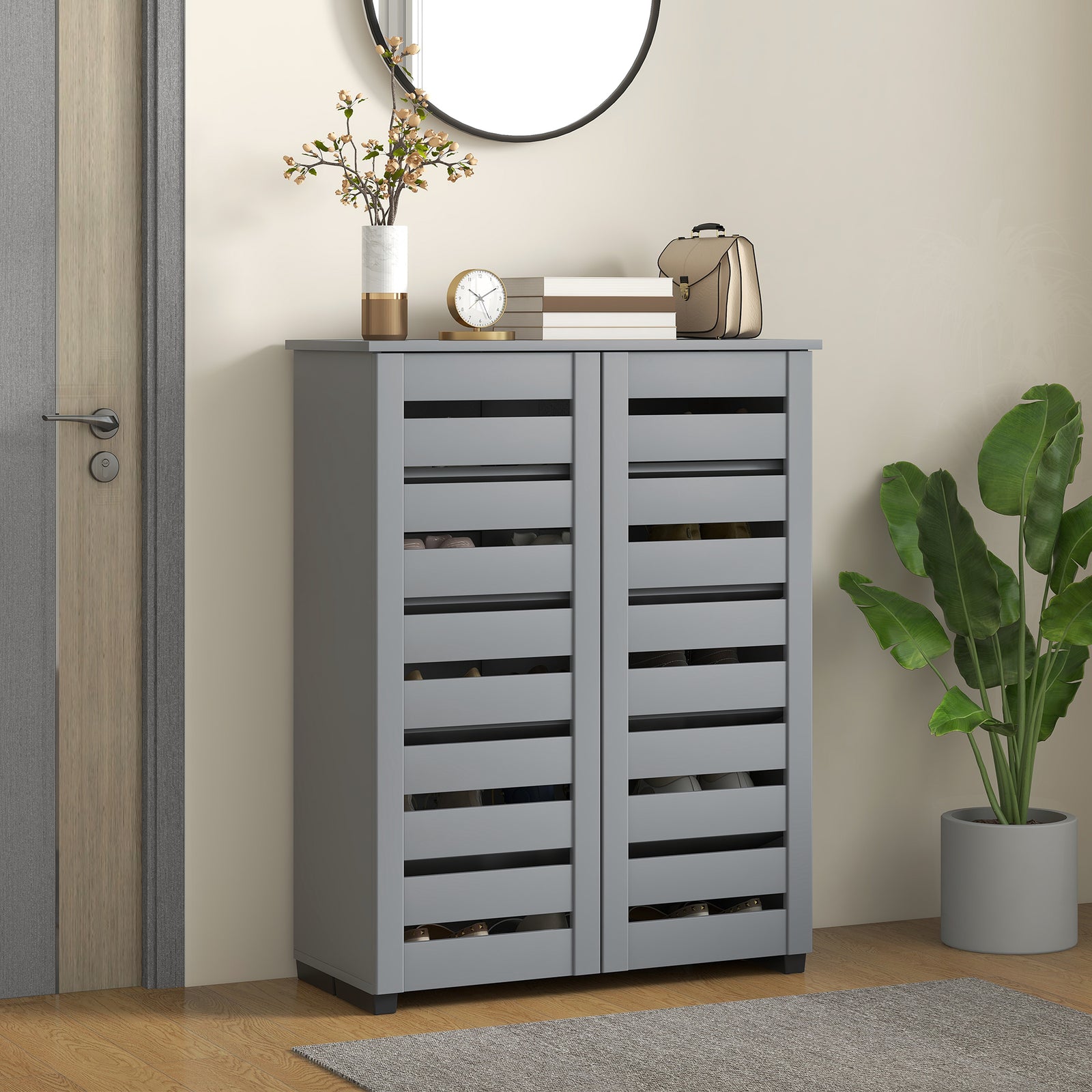Narrow Shoe Cabinet for Entryway, 5-Tier Slim Shoe Storage Cabinet wit