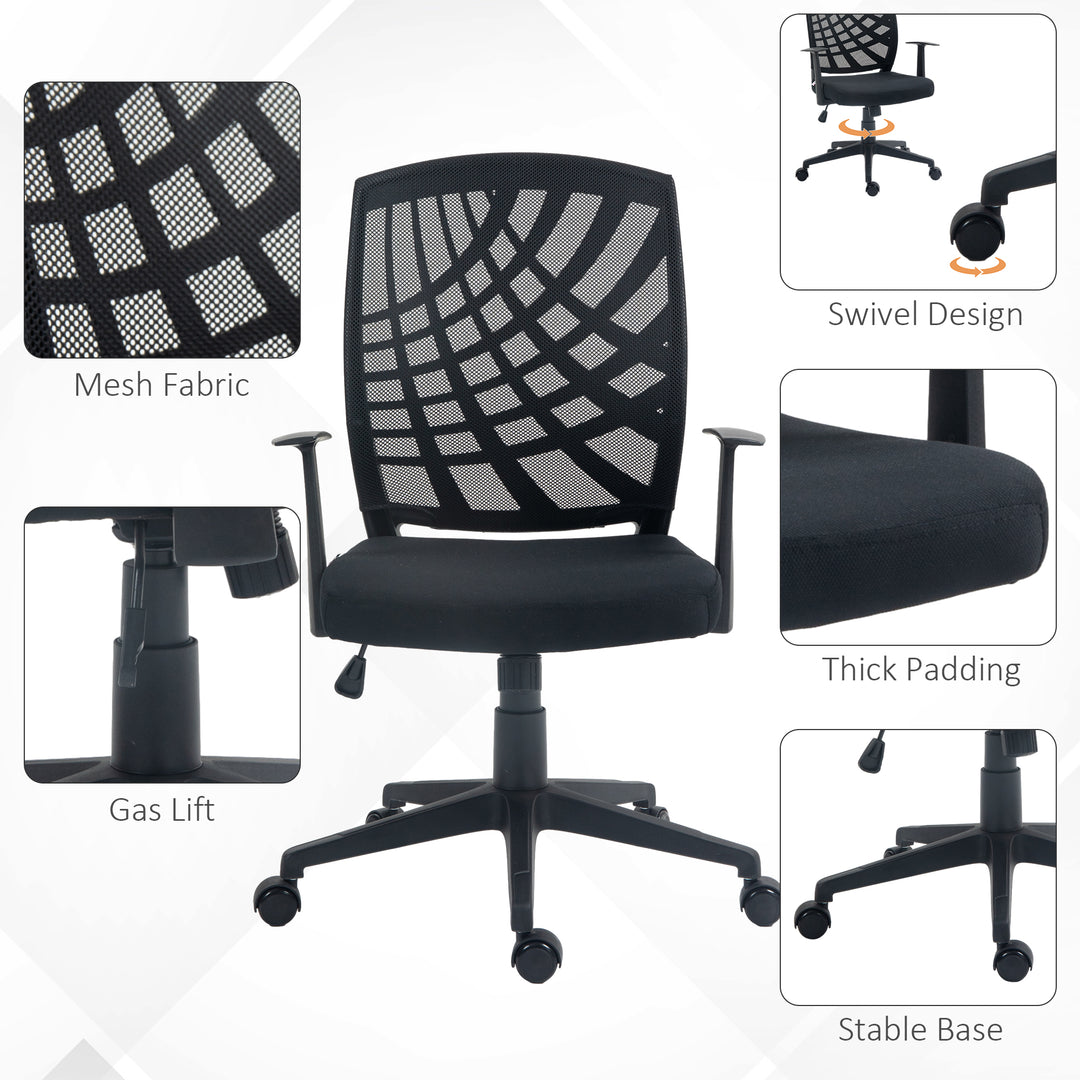 HOMCOM Ergonomic Office Chair, Height Adjustable Mesh Chair, Desk Chair with Swivel Wheels for Home Office, Black | Aosom UK