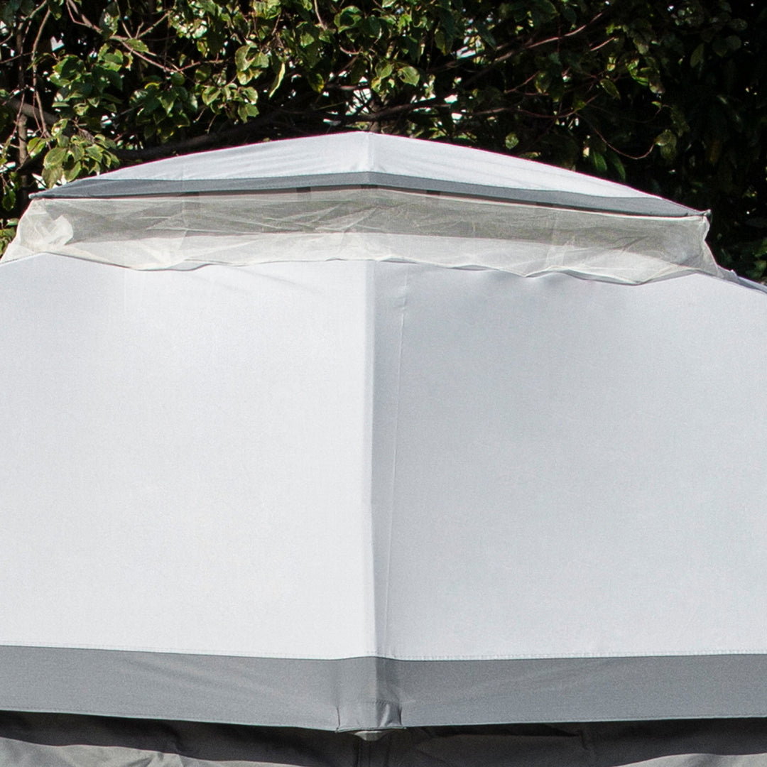 MCL 3.7 x 3(m) Metal Gazebo Canopy Party Tent Garden Patio Shelter with Netting Sidewalls & Double Tiered Roof, Grey