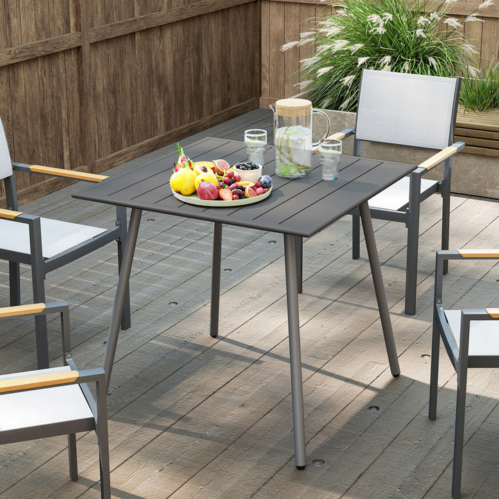 Square Garden Table with Slat Top, Steel Frame, Outdoor Table for 4 Person, 80 x 80 x 74 cm, Grey