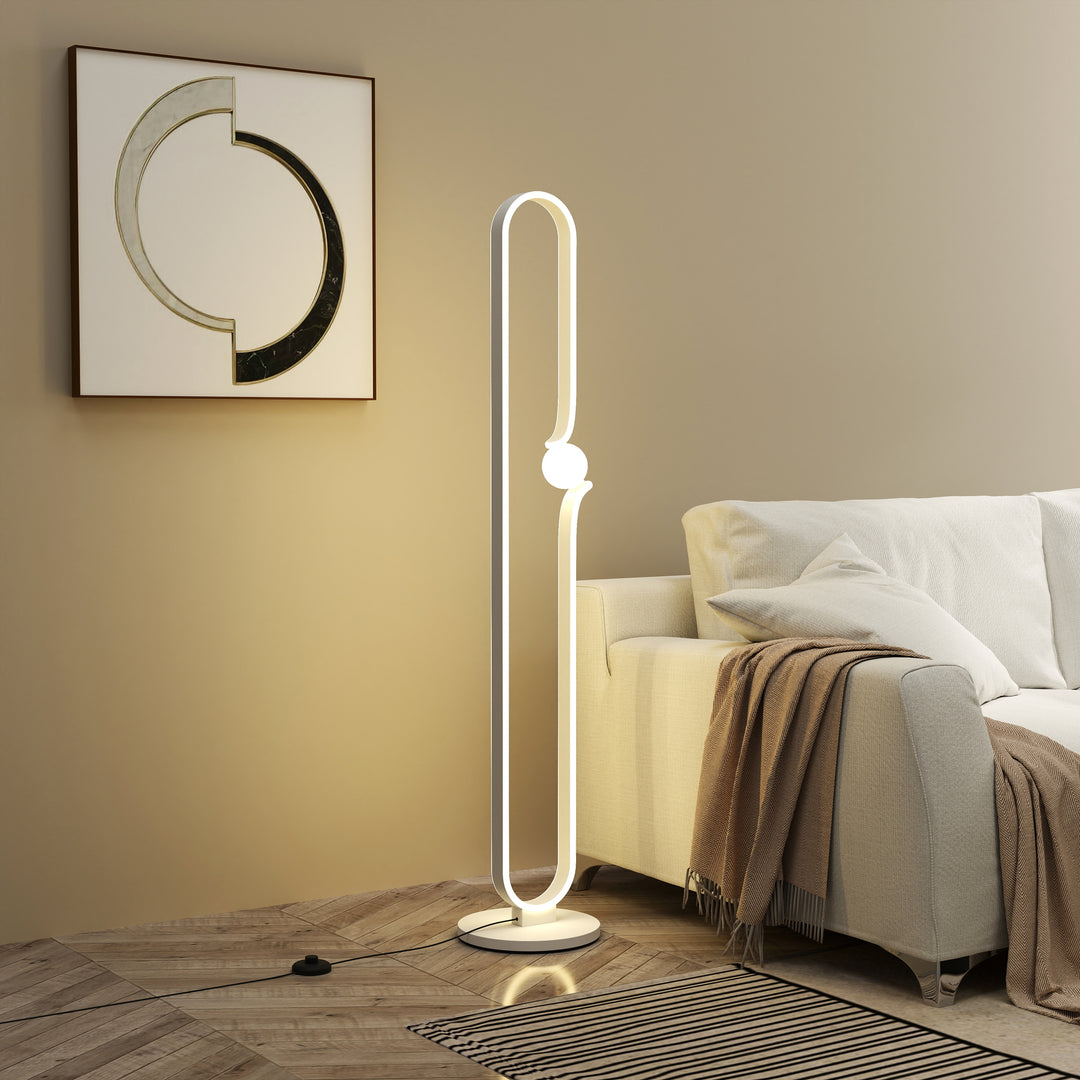 LED Floor Lamp, Dimmable Floor Standing Lamp with Glass Night Light, Foot Switch for Living Room, Bedroom, Office, White
