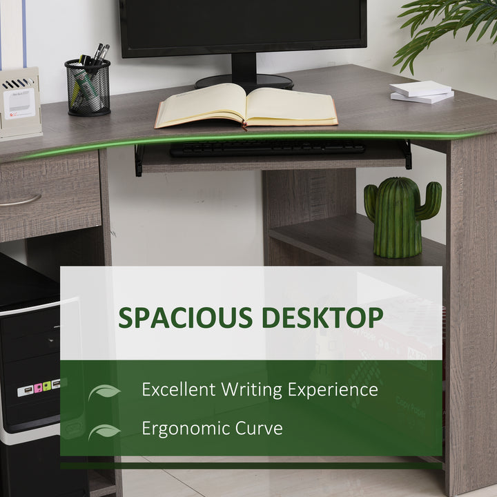 MCL L-Shaped Corner Computer Desk w/ 2 Shelves Wide Worktop Keyboard Tray Drawer & CPU Stand Home Office Study Bedroom Furniture Grey
