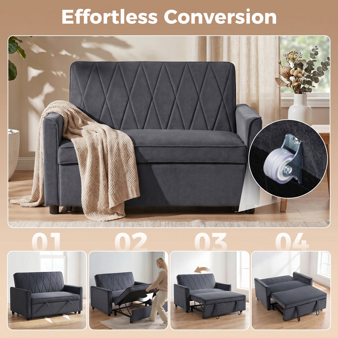 2 Seater Sofa Bed, 3-in-1 Convertible Pull Out Sleeper Sofa with Click