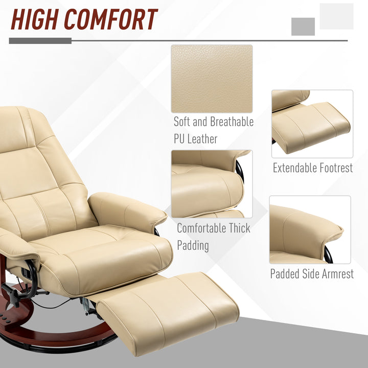 Faux Leather Armchair, with 145° Reclining Back and Footrest - Cream