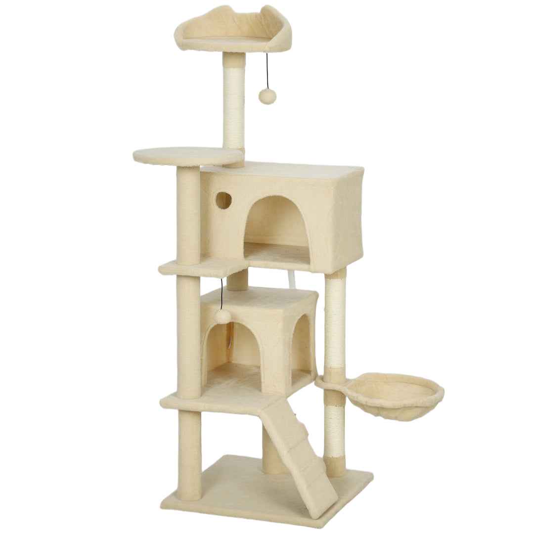 MCL 140cm Large Cat Tree Tower with Sisal Scratching Posts, Condos, Plush Perches, Hammock, Ladder, Beige