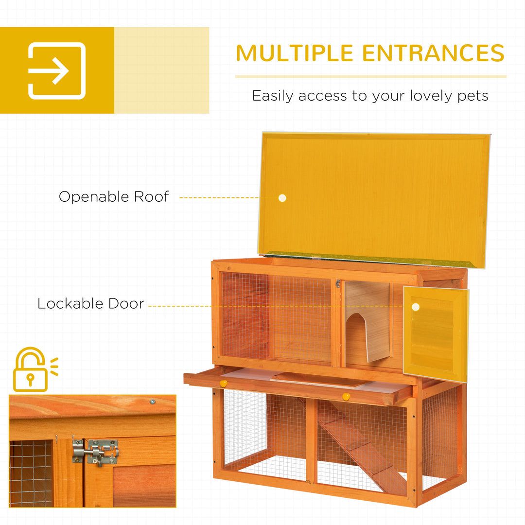 MCL Two-Tier Rabbit Hutch, Wooden Outdoor Pet Cage, with Opening Top