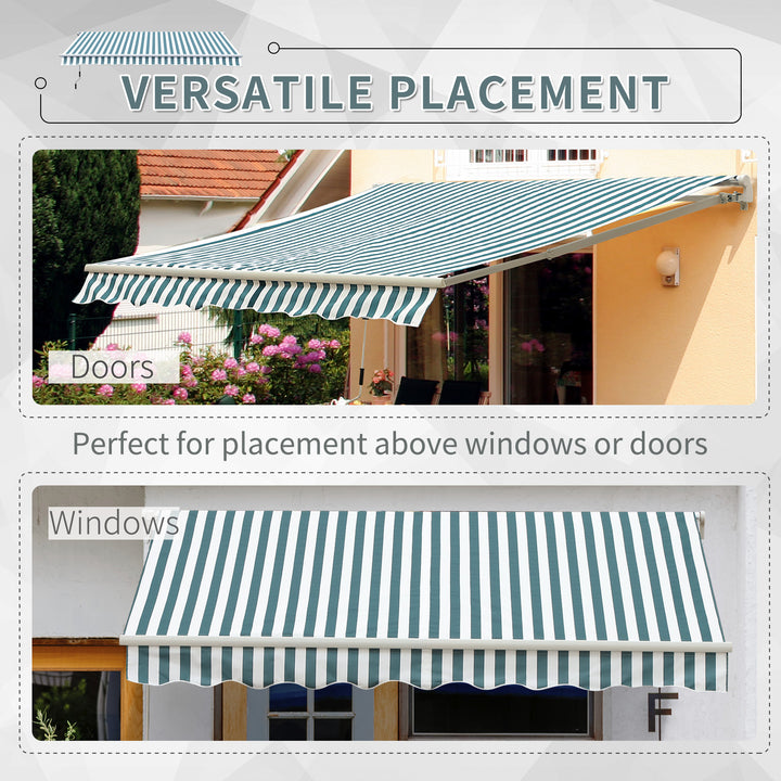 Manual Retractable Awning, size (4m x3m)-Green/White Stripes