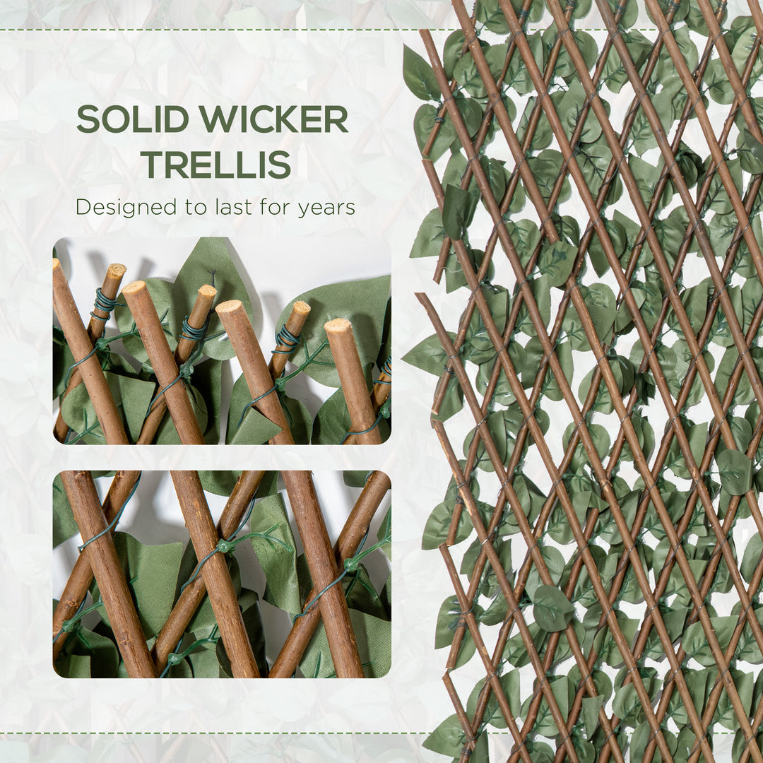 4 Pieces Expanding Trellis Fence, 2m x 1m Decorative Trellis with Artificial Leaves Garden Telescopic Hedge Privacy Screen Greenery Walls for Garden Balcony Home Decor