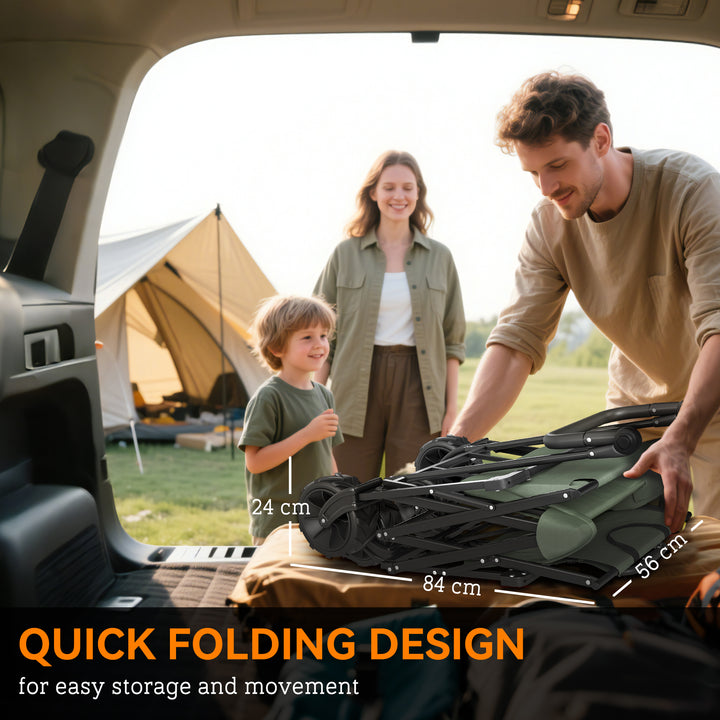 Folding Trolley Cart Storage Wagon Beach Trailer 4 Wheels with Handle Overhead Canopy Cart Push Pull for Camping, Green