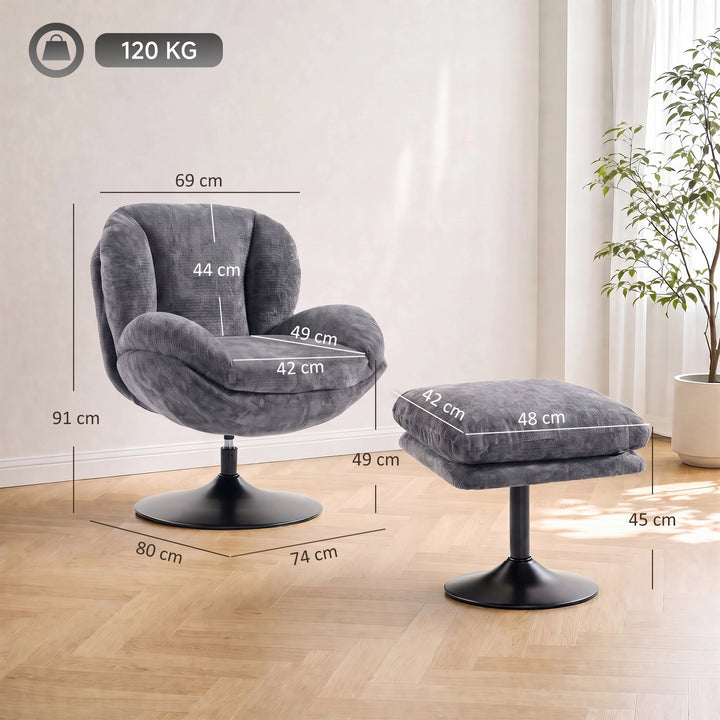 Modern Chenille Lazy Chair with Ottoman, 360° Swivel, Upholstered - view 3