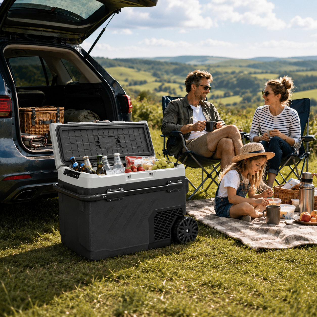 40L Compressor Car Fridge Freezer, Dual Zone Camping Refrigerator with