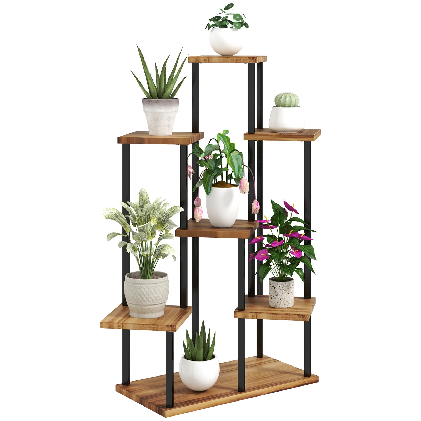Seven Wooden Shelf Plant Stand