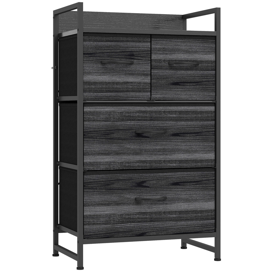 Rustic Chest of Four Fabric Drawers - Black Wood Effect