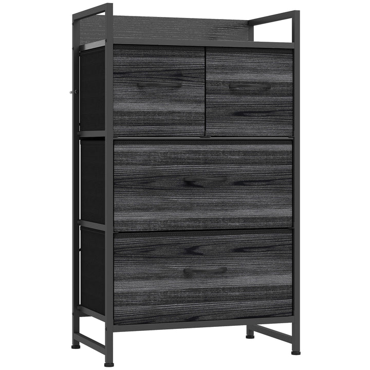 Rustic Chest of Four Fabric Drawers - Black Wood Effect