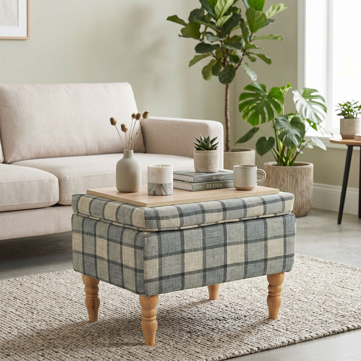 Linen Fabric Upholstered Footstool, Rectangular Storage Stool with Rem