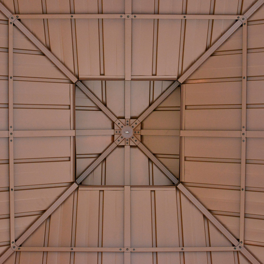 MCL 3x(3)M Outdoor Hardtop Gazebo Canopy with 2-Tier Roof and Solid Wood Frame, Outdoor Patio Shelter for Patio, Garden, Brown