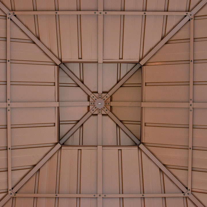 MCL 3x(3)M Outdoor Hardtop Gazebo Canopy with 2-Tier Roof and Solid Wood Frame, Outdoor Patio Shelter for Patio, Garden, Brown