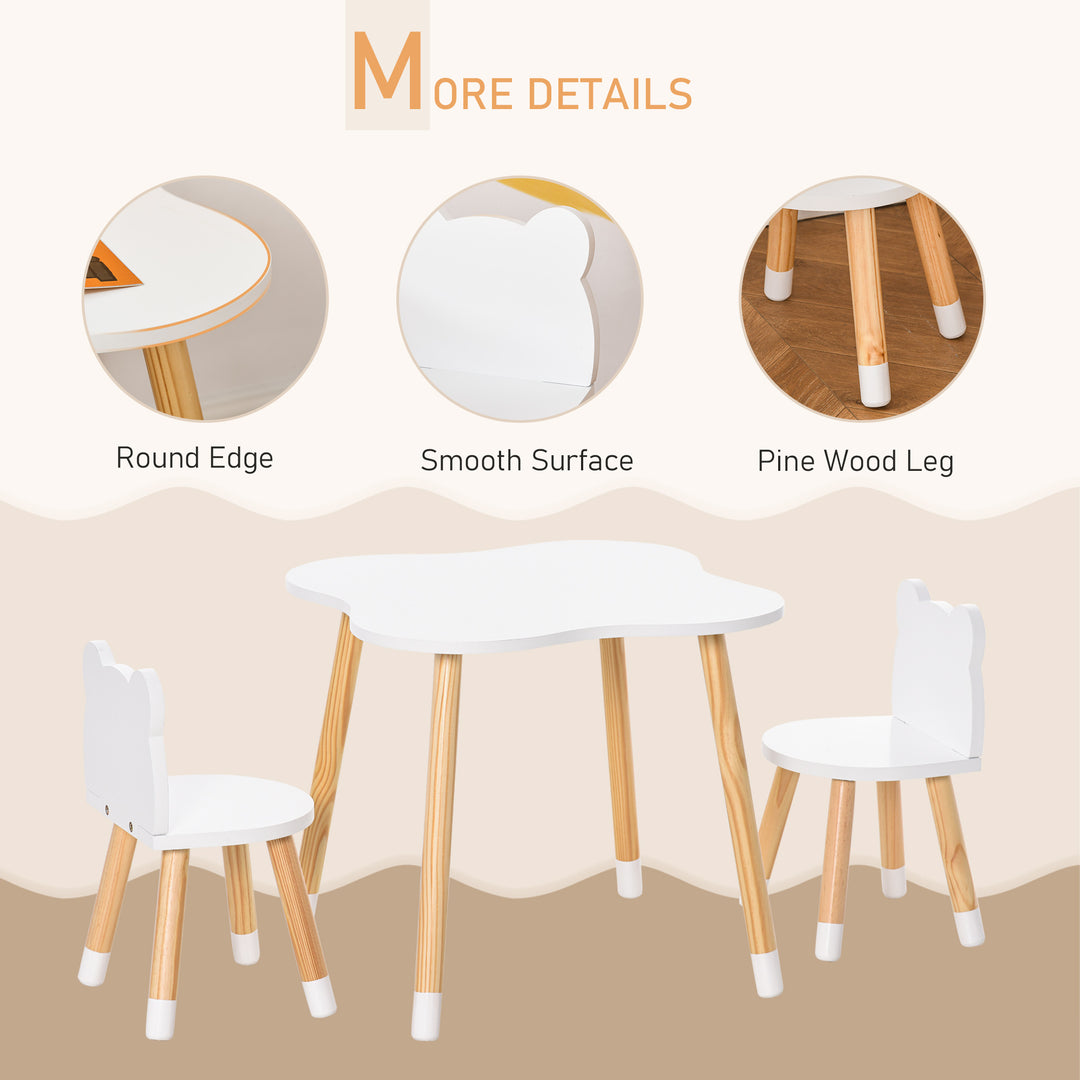 MCL 3-Piece Kids Table and Chair Set with 2 Bear-Shaped Chairs, for Ages 1-4 Years, White