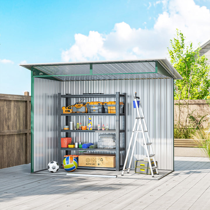 MCL 8.5 x 4ft Metal Shed with Lightsky Panels, Garden Storage Tool House with Double Doors for Garden, Patio and Lawn, Green