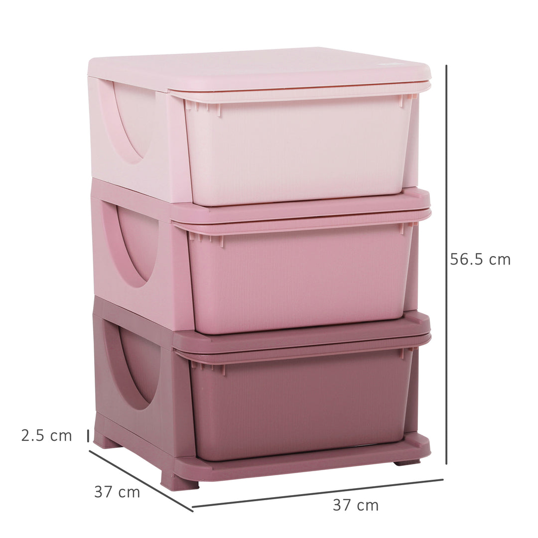 Kids Storage Units with 3 Drawers 3 Tier Chest Vertical Dresser Tower Toy Organiser for Nursery Playroom Kindergarten Pink