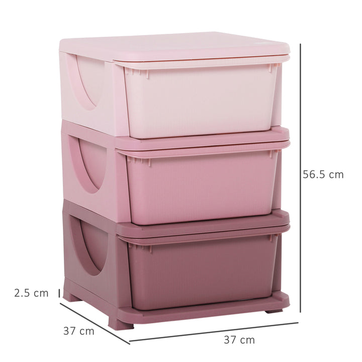 Kids Storage Units with 3 Drawers 3 Tier Chest Vertical Dresser Tower Toy Organiser for Nursery Playroom Kindergarten Pink