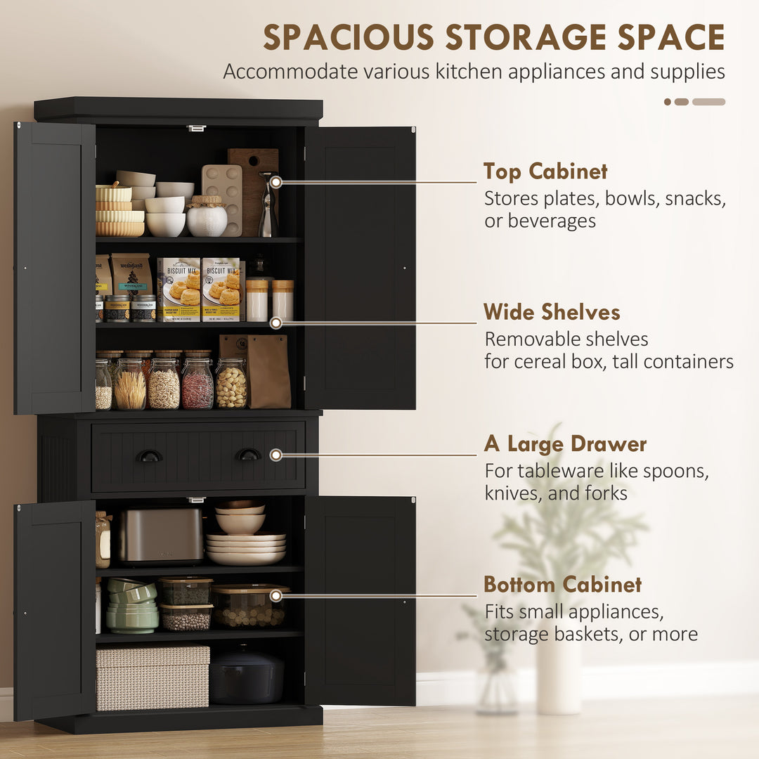 Kitchen Storage Cabinet with Drawer and Adjustable Shelves - Black