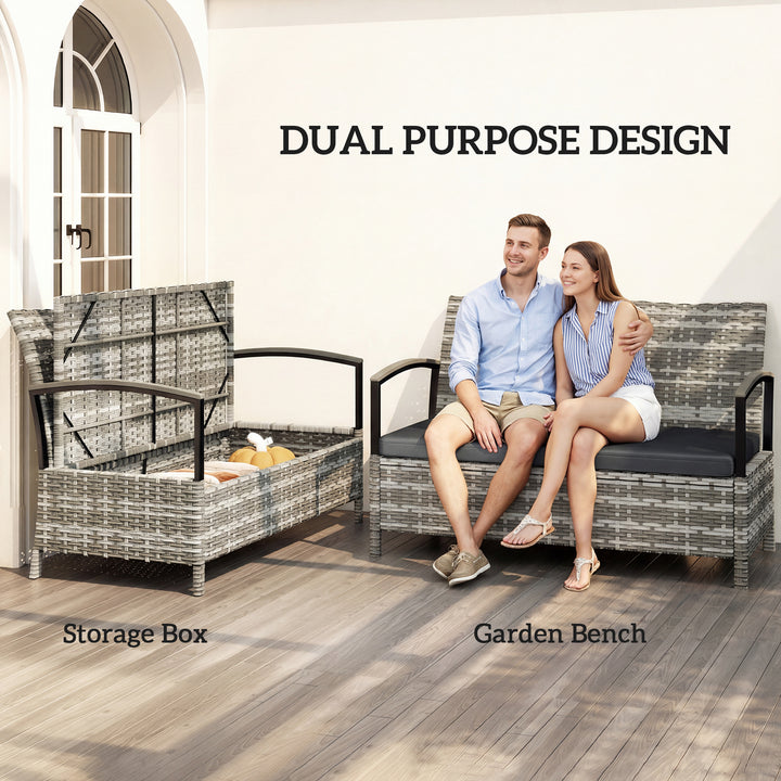 125L Garden Storage Bench, 2 Seater PE Rattan Outdoor Bench Storage Bo
