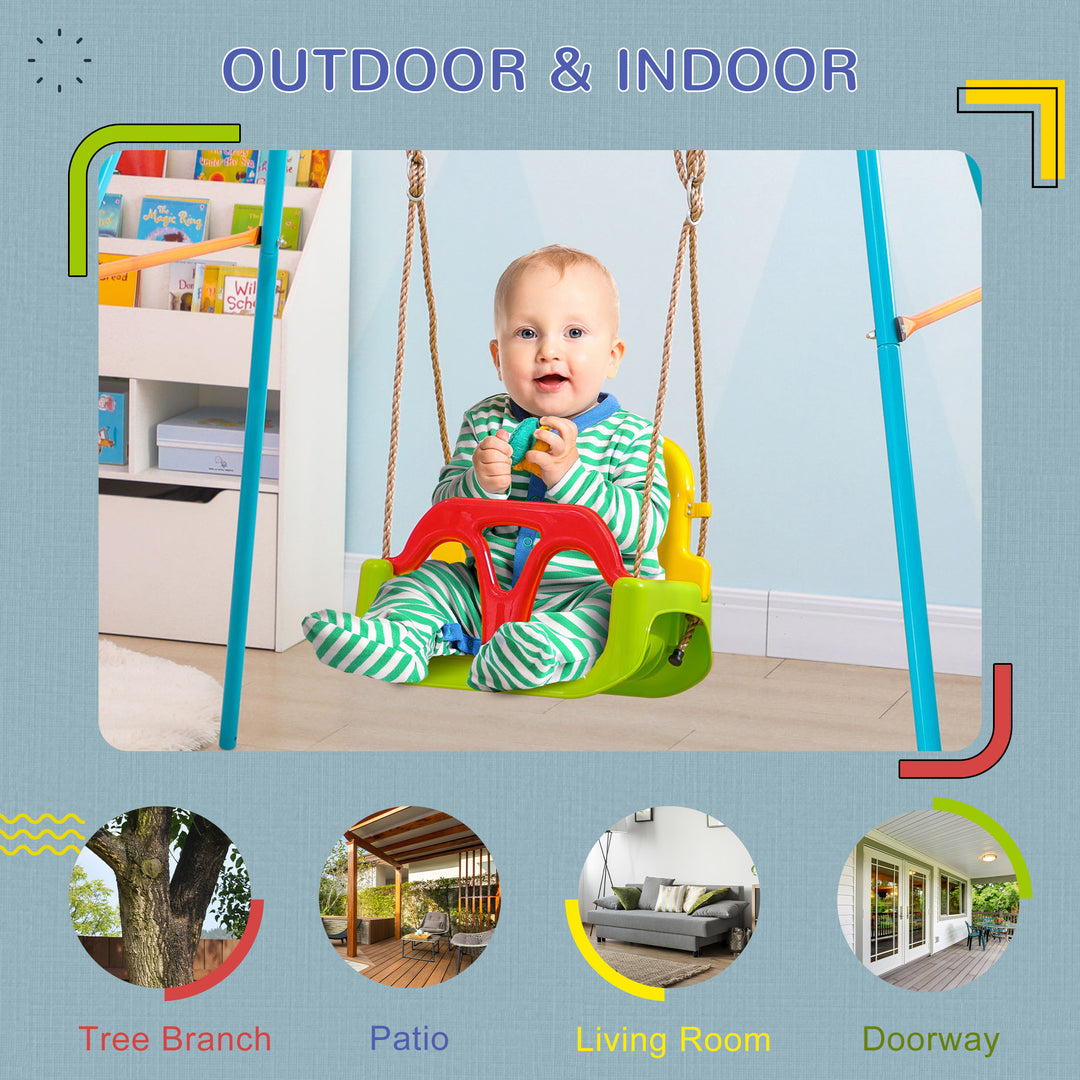 3 in 1 Detachable Kids Swing Seat with Safety Belt, Adjustable Rope for Indoor, Outdoor, Playground, Garden, Green