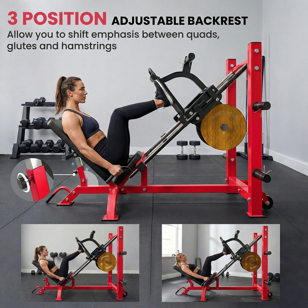 Leg Press Machine with Wheels and Calf Block, Adjustable Squat Machine