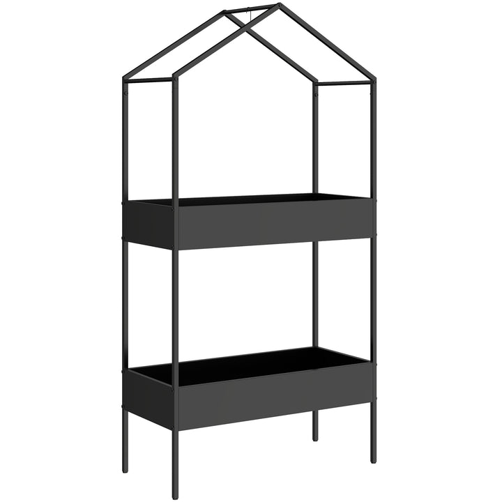 2 Tier Plant Stand, Outdoor Indoor Metal Plant Stand with Hook, House-
