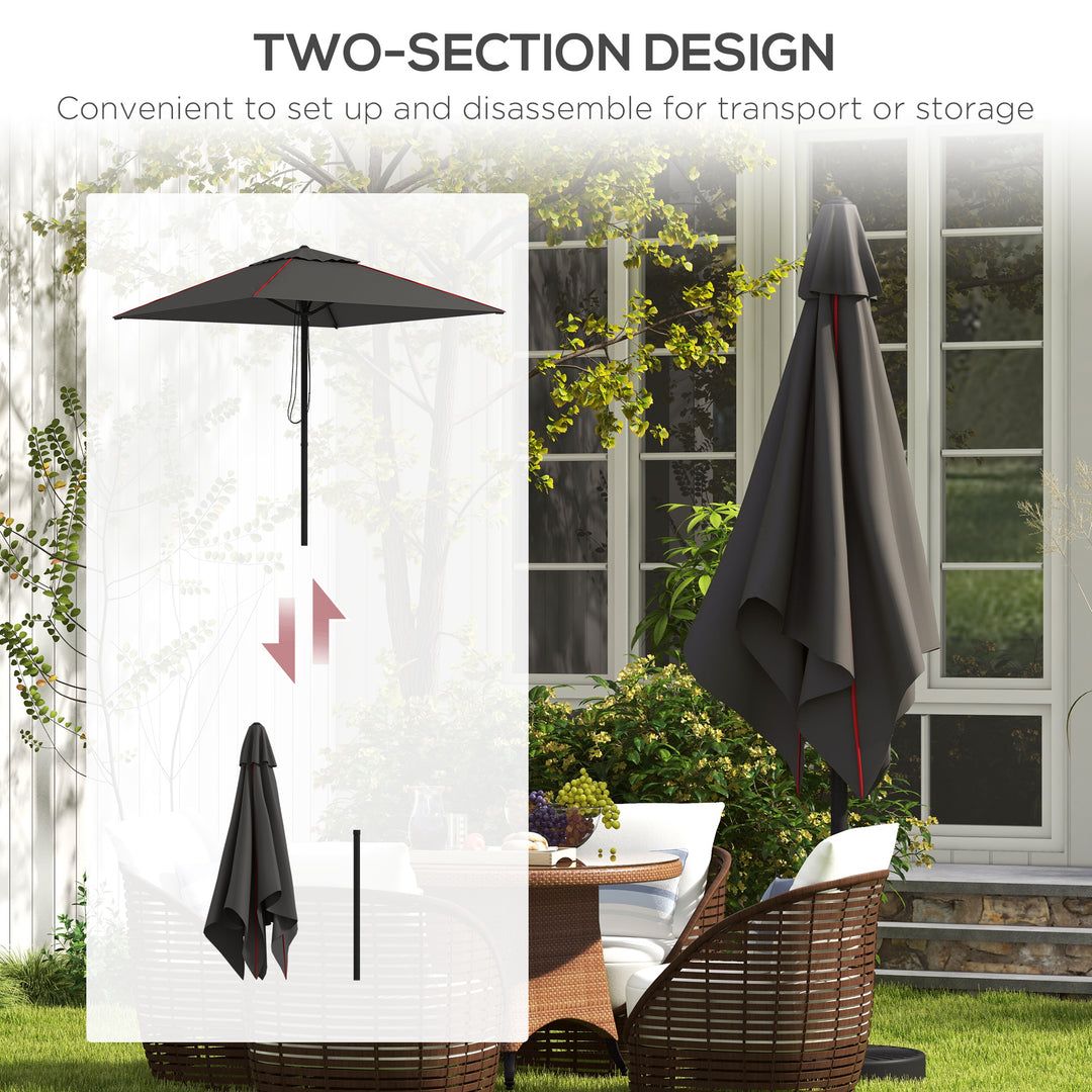 215cm Square Canopy Parasol, with Contrast Piping - Grey/Red
