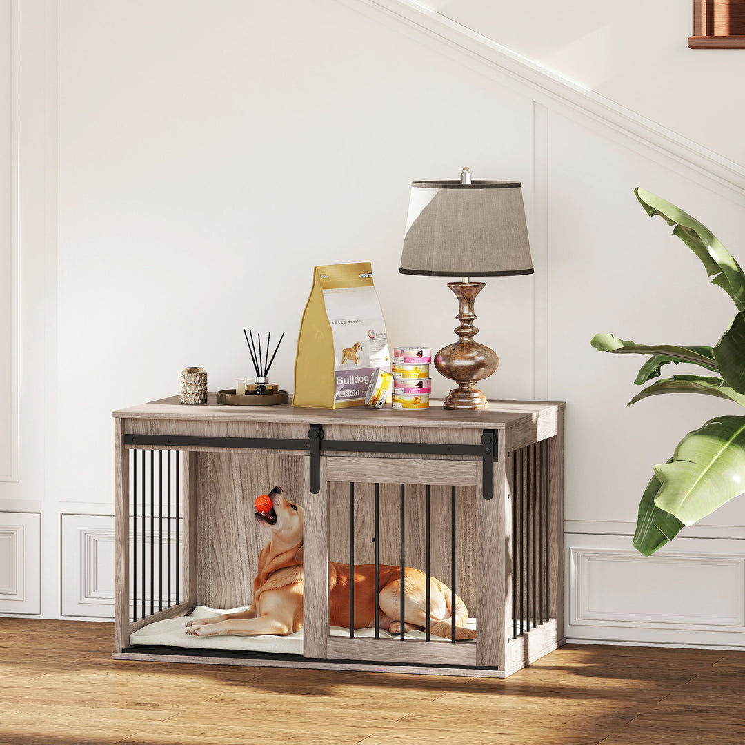 98cm Dog Crate Furniture with Removable Cushion for Large Dogs - Brown